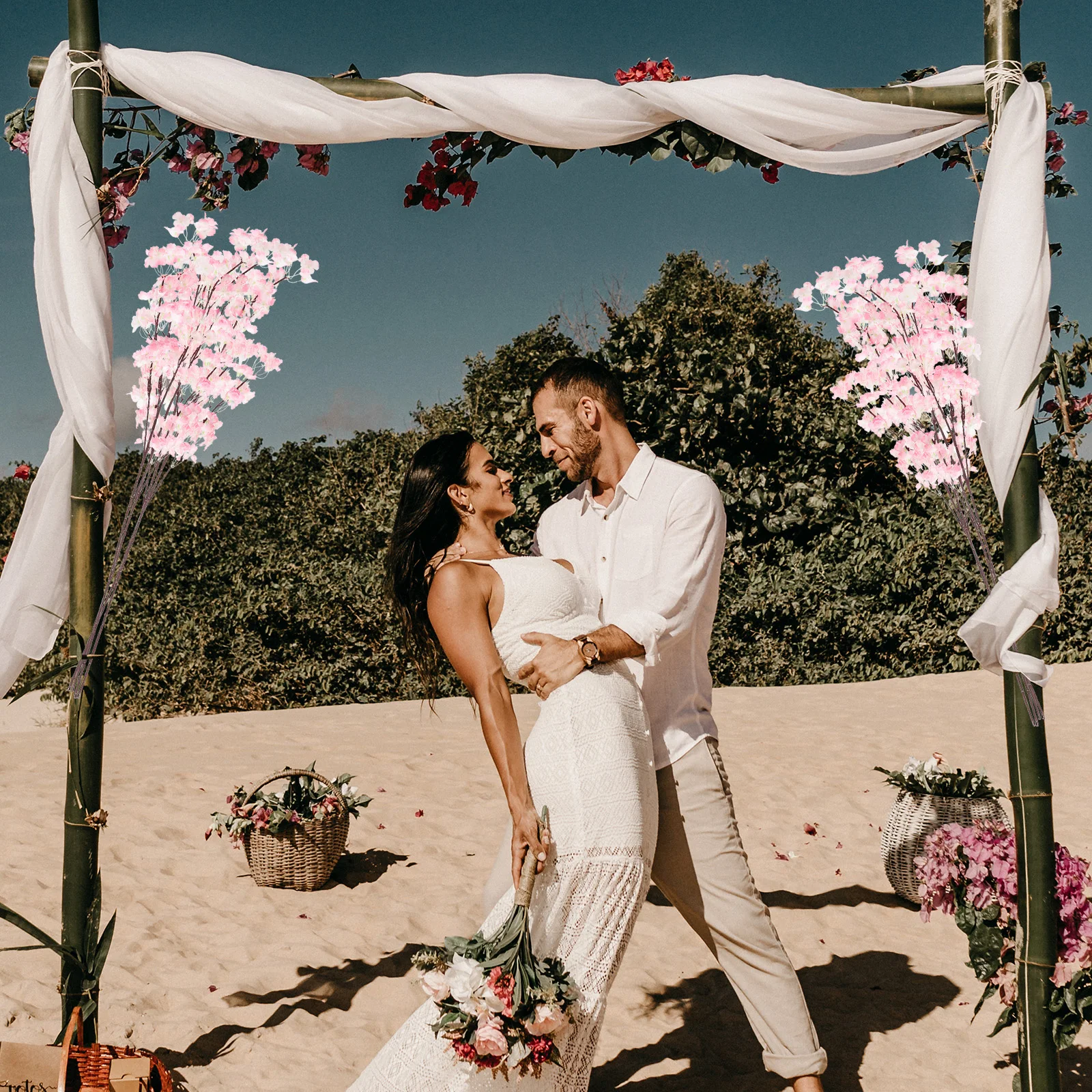 

4Pcs Lifelike Cherry Blossom Branches Elegant Fake Flower Stems for Photography Prop Party Decoration Simulation Flower