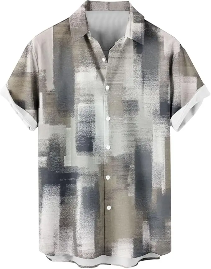 

Men's Casual Geonetric Pattern Shirts New Summer Short Sleeve Tops Lapel Harajuku Retro Oversized Simple Style Vintage Clothing
