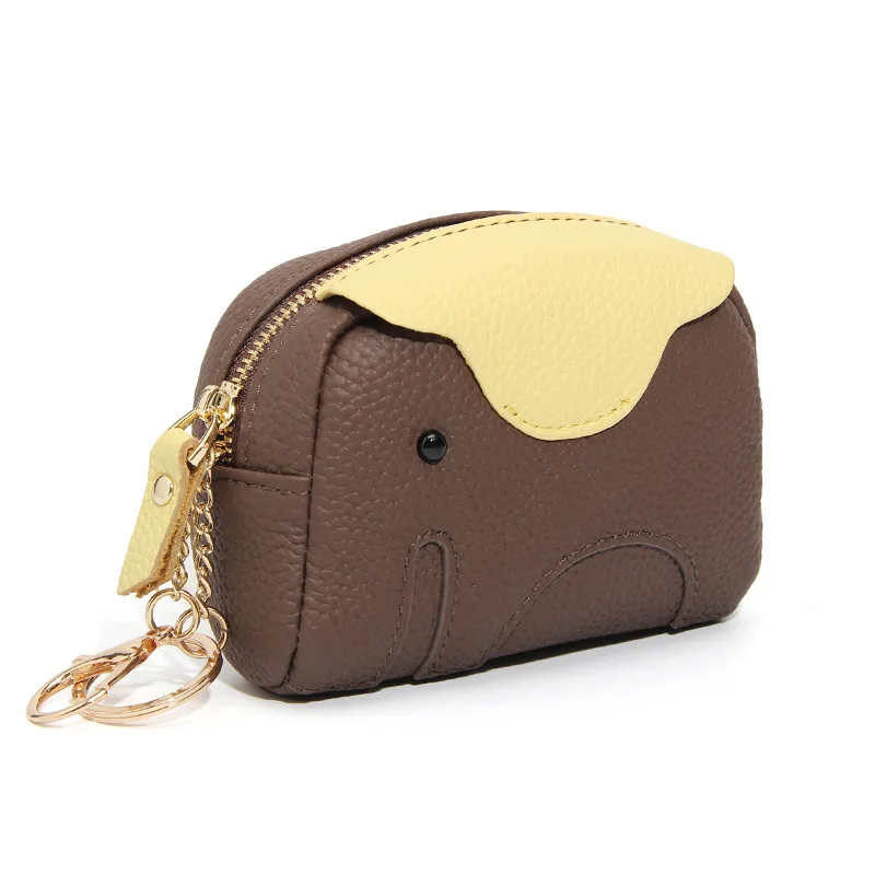 

Kawaii Cartoon Genuine Leather Coin Purse,Color Block 3D Elephant Animal Zipper Wallet, Compact Card Holder for Girls & Students