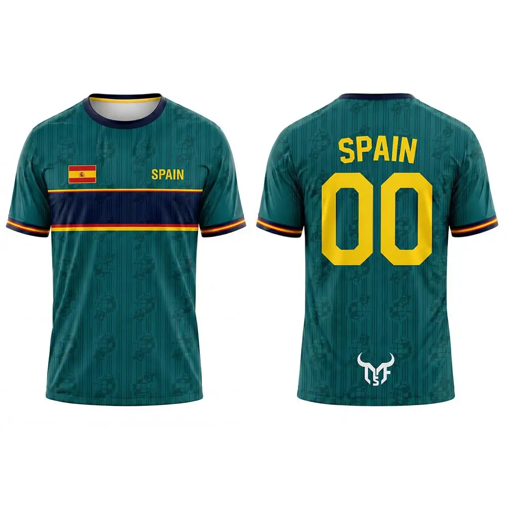 New Spain Flag Print Football T-shirt Unisex Sports Training Quick-drying Soccer Jersey Summer Breathable Casual O-Neck Tops