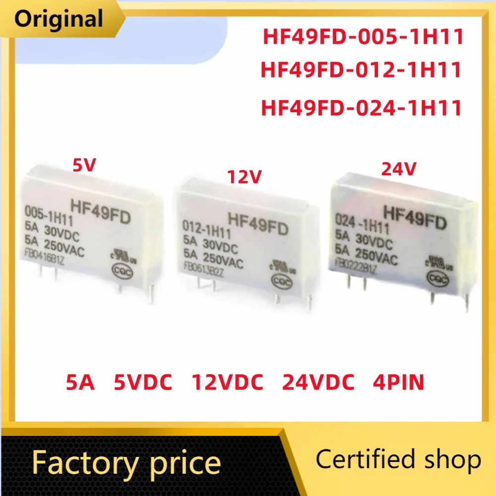 10PCS/Lot HF49FD Relay HF49FD-005-1H11 HF49FD-012-1H11 HF49FD-024-1H11 HF49FD-005-1H12 5A 4PIN 5V 12V 24V Miniature power relay