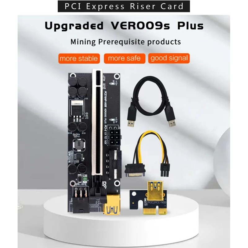 Upgraded VER009S Plus PCI-E PCIE Riser Card Ver 009S USB 3.0 SATA 15Pin To 6Pin Adapter For BTC Mining Miner