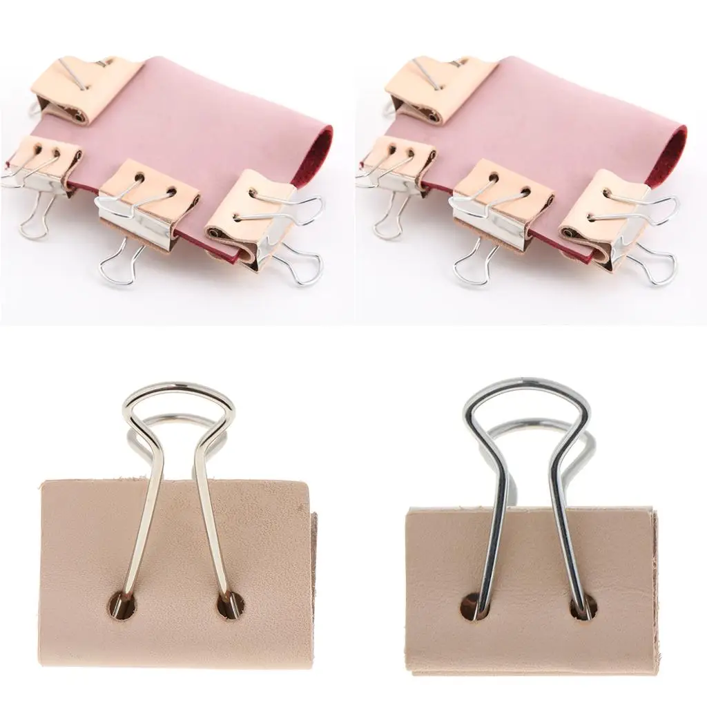 Stainless Steel Clips with Leather Paper File Binder Clips Office Supplies