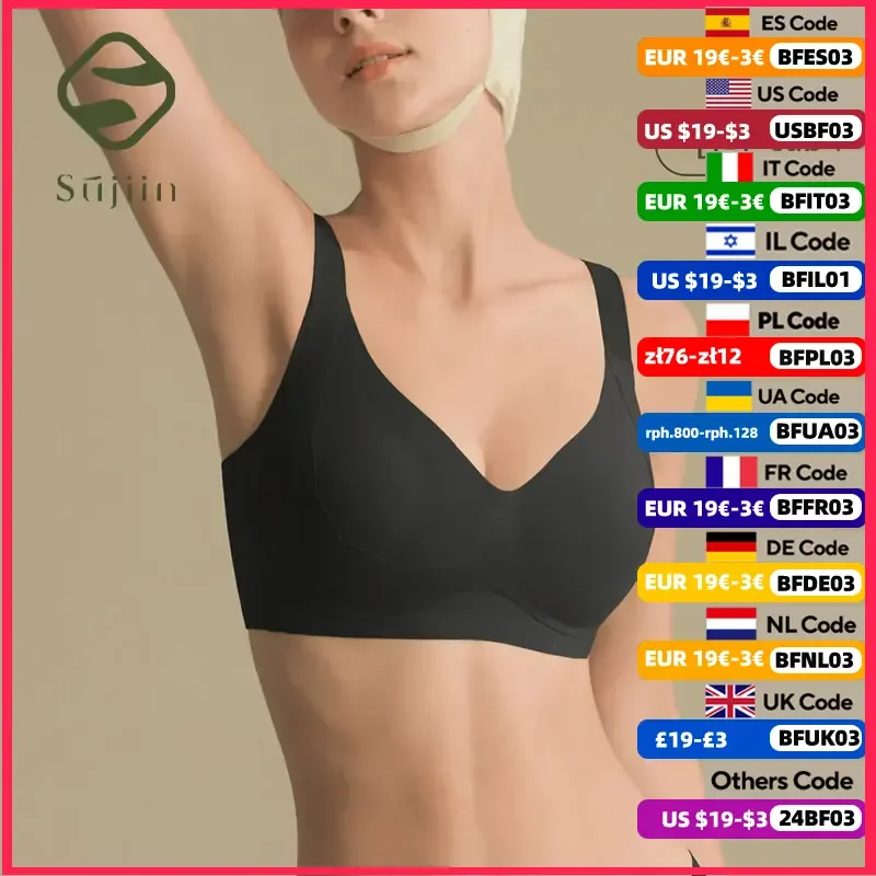 SUJIIN Large Size Bras for Women Wireless Push Up Comfortable Bralettes Female Seamless Full-Coverage Supportive Plus Size Bra