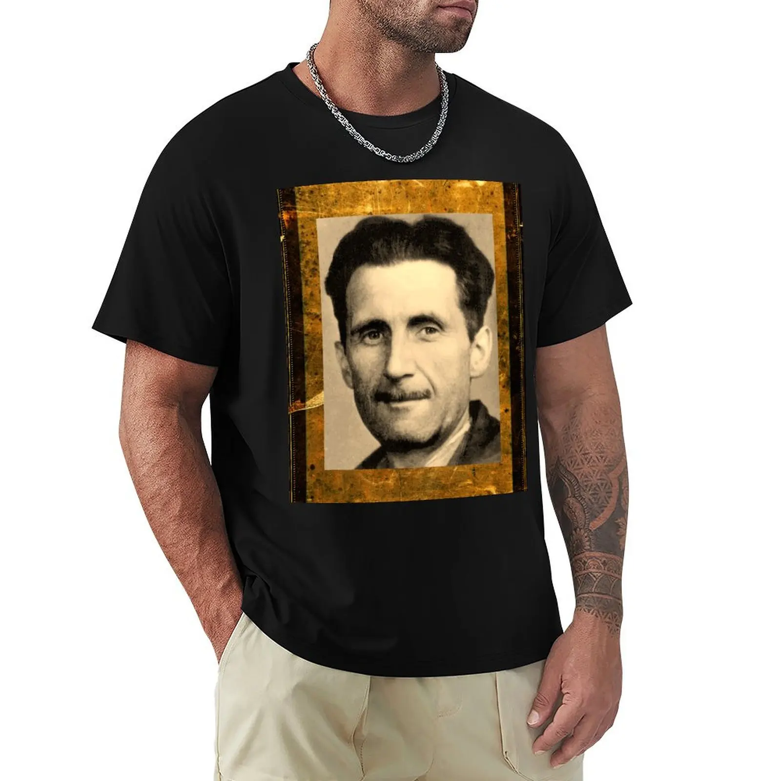 

George Orwell Famous Author Vintage Portrait Public Domain Images Design T-Shirt topping man clothes mens cotton t shirts