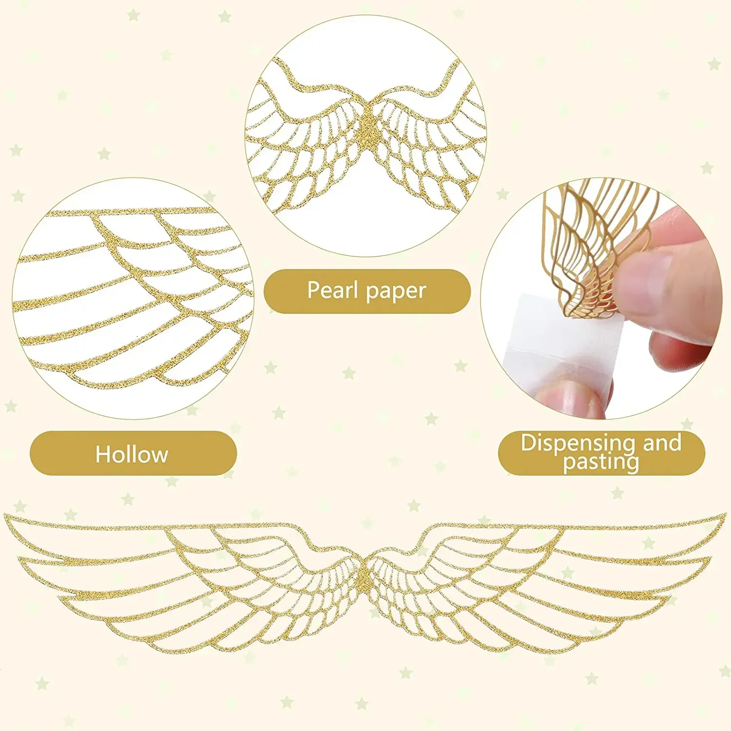 50/200pcs Gold Pearl Paper Wizard Party Chocolate Decoration Hollowed Wings Cupcake Supplies Baking Decorating Tools