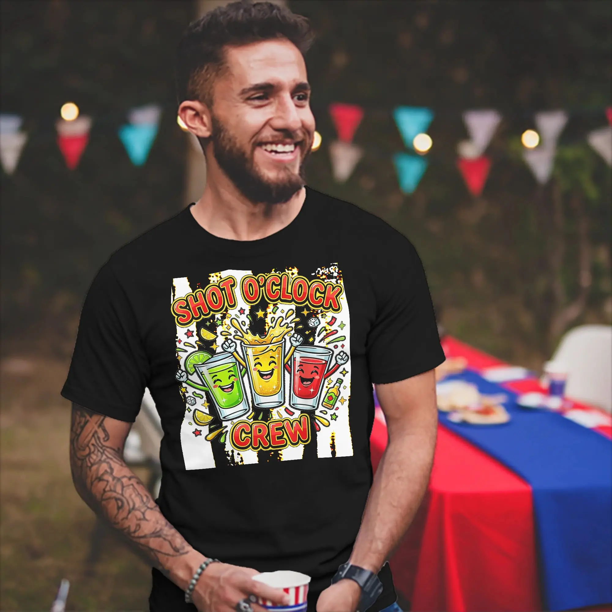 T-shirt imprimé Shot Oclock Crew pour hommes et femmes, en coton, col rond, pour fête amusante entre amis, pour boire de la tequila, pour l'été