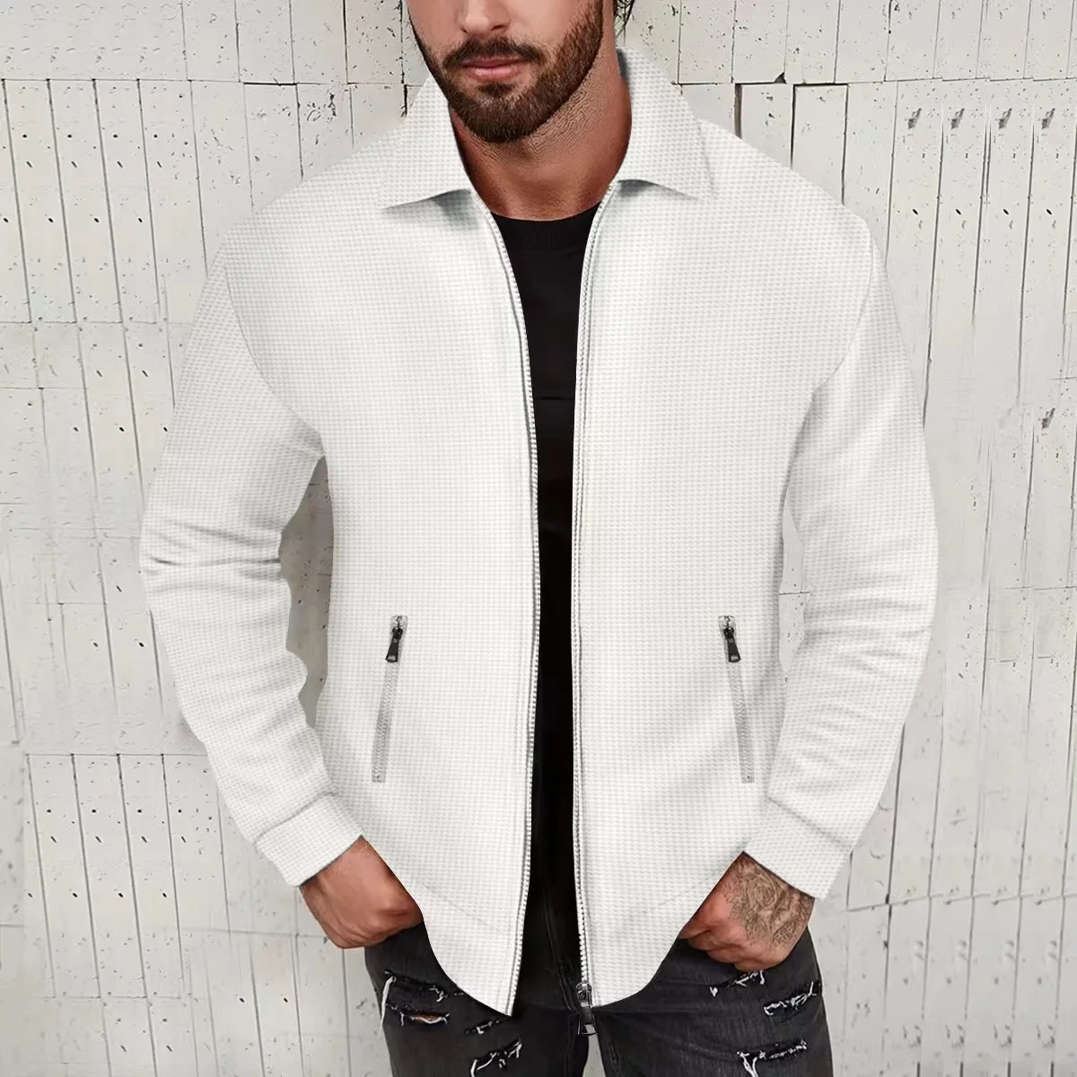 Chaqueta de moda de primavera 2024, chaqueta Bomber informal de calle para exteriores a prueba de viento, ropa de hombre con cremallera de solapa de