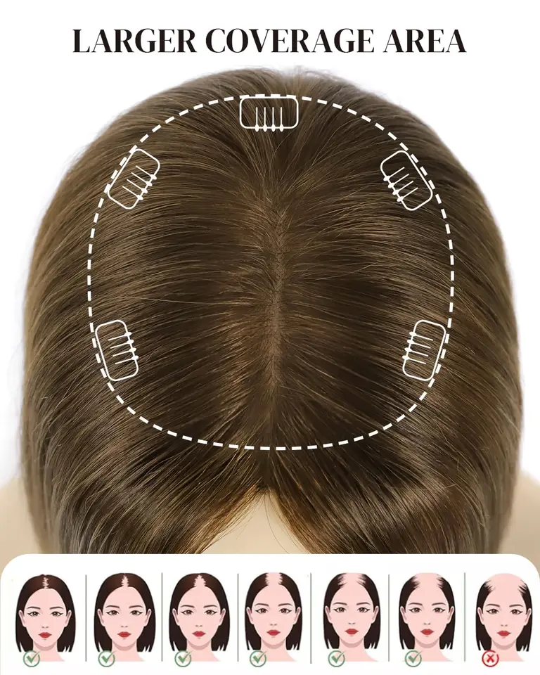 Tupé para mujer de 7.5x7.5 pulgadas, densidad 130%, cabello humano real, base grande sin flequillo, con seda 3
