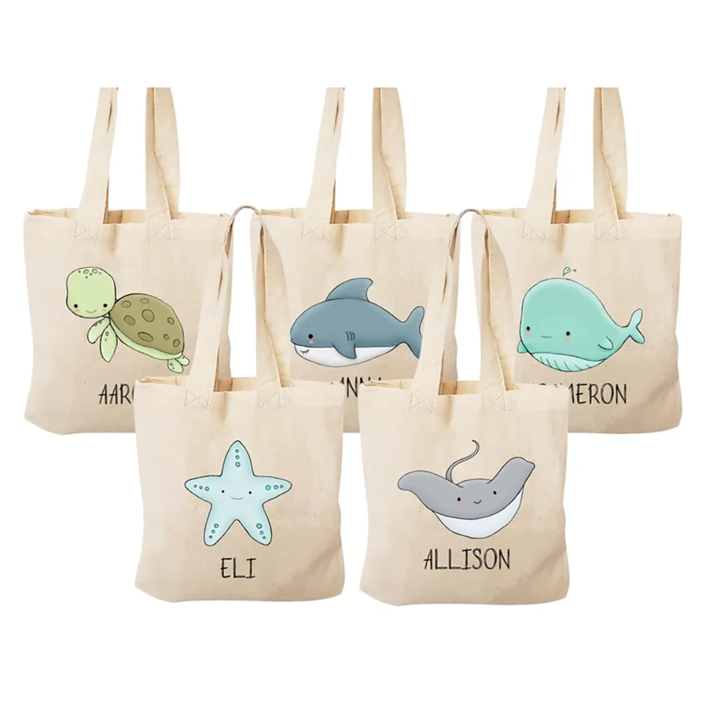 

Custom 1Pcs Under The Sea Themed Party Favor Bags 7.9x8.7 Inch Sea Animal Mini Tote Goodie Children's Birthday Party Accessories