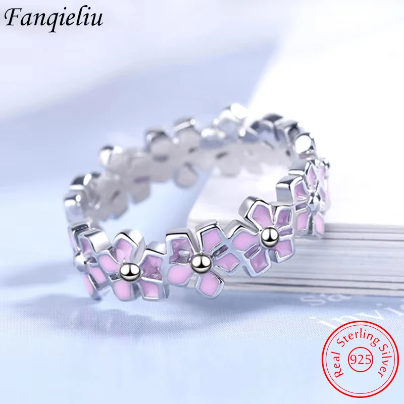 

Genuine 925 Sterling Silver Jewelry New Fashion Original Vintage Flower Ring For Women FQL20112