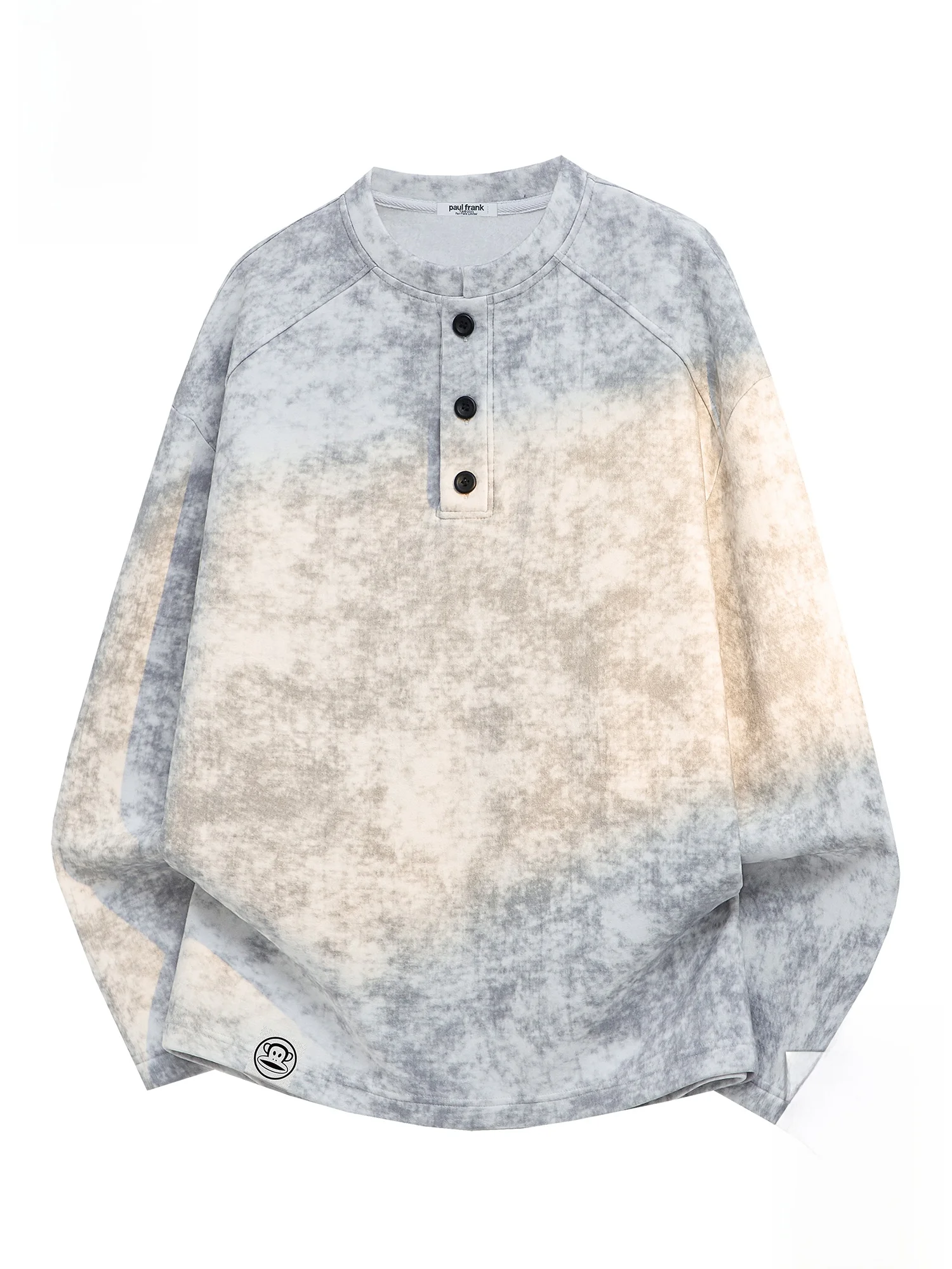 

Футболка PaulFrank Long Sve Tie Dye с воротником Хенри, свободного кроя, повседневная, для мужчин, весна-осень, удобная, мягкая, из полиэстера