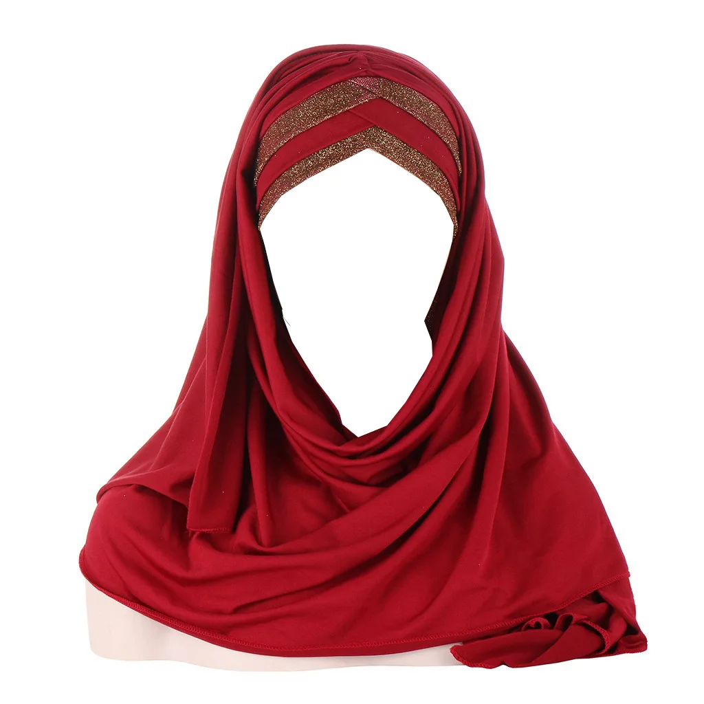 

Мусульманский мгновенный шарф, Джерси, хиджабы, шали, накидки, женский мусульманский хиджаб, готовый к ношению тюрбан, женские платки на голову, блестящий платок