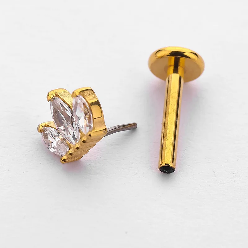 1 قطعة G23 التيتانيوم ثقب Labret مسمار هندسية الزركون إدراج دفع دبوس الشفاه القرط اللولب محارة الغضروف الزنمة ثقب المجوهرات