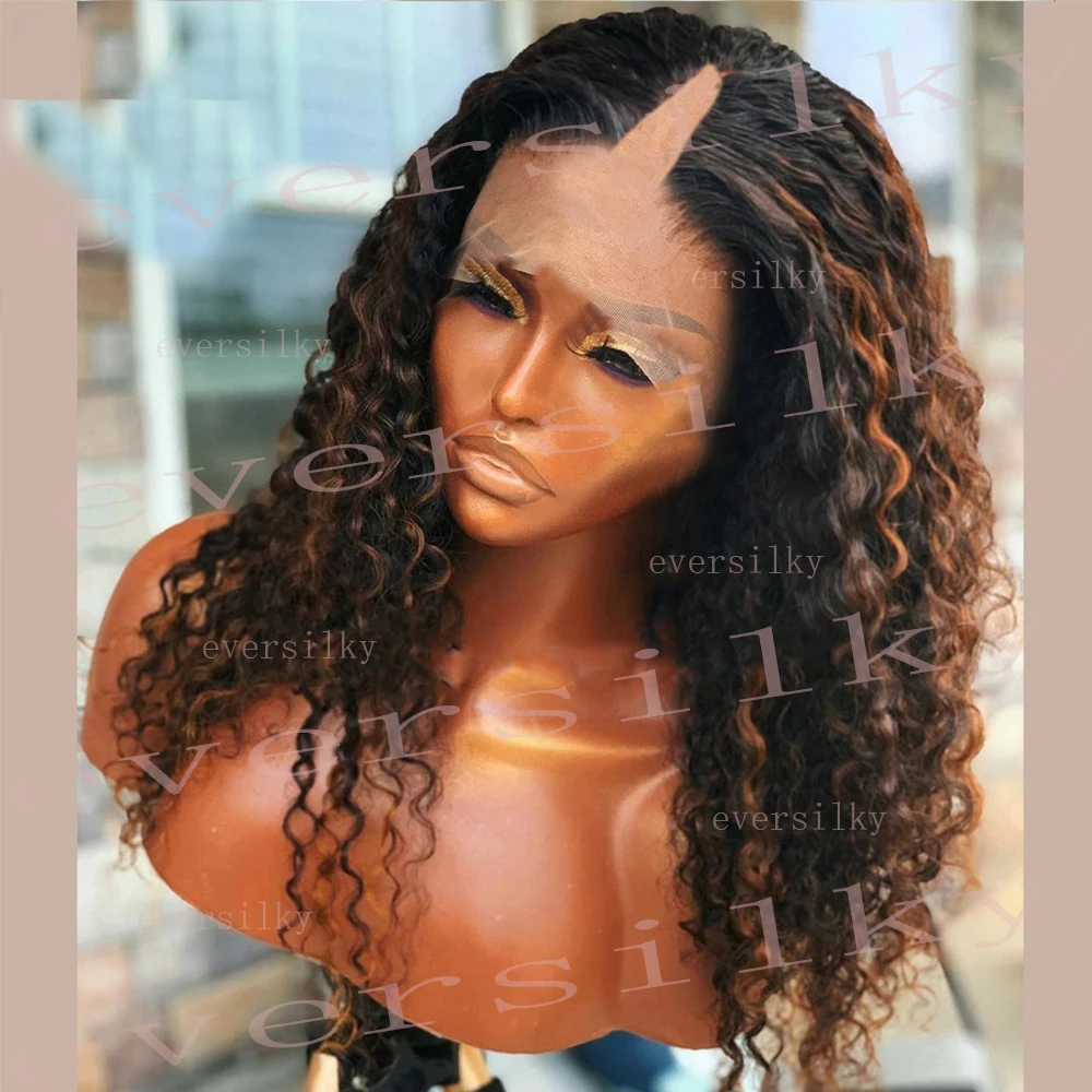 

Highlight Chestnut Auburn Brown Bouncy Curly V Part 100% Human Hair Wigs Side/Middle Kinky Curl U Shape Wig Full Machine End