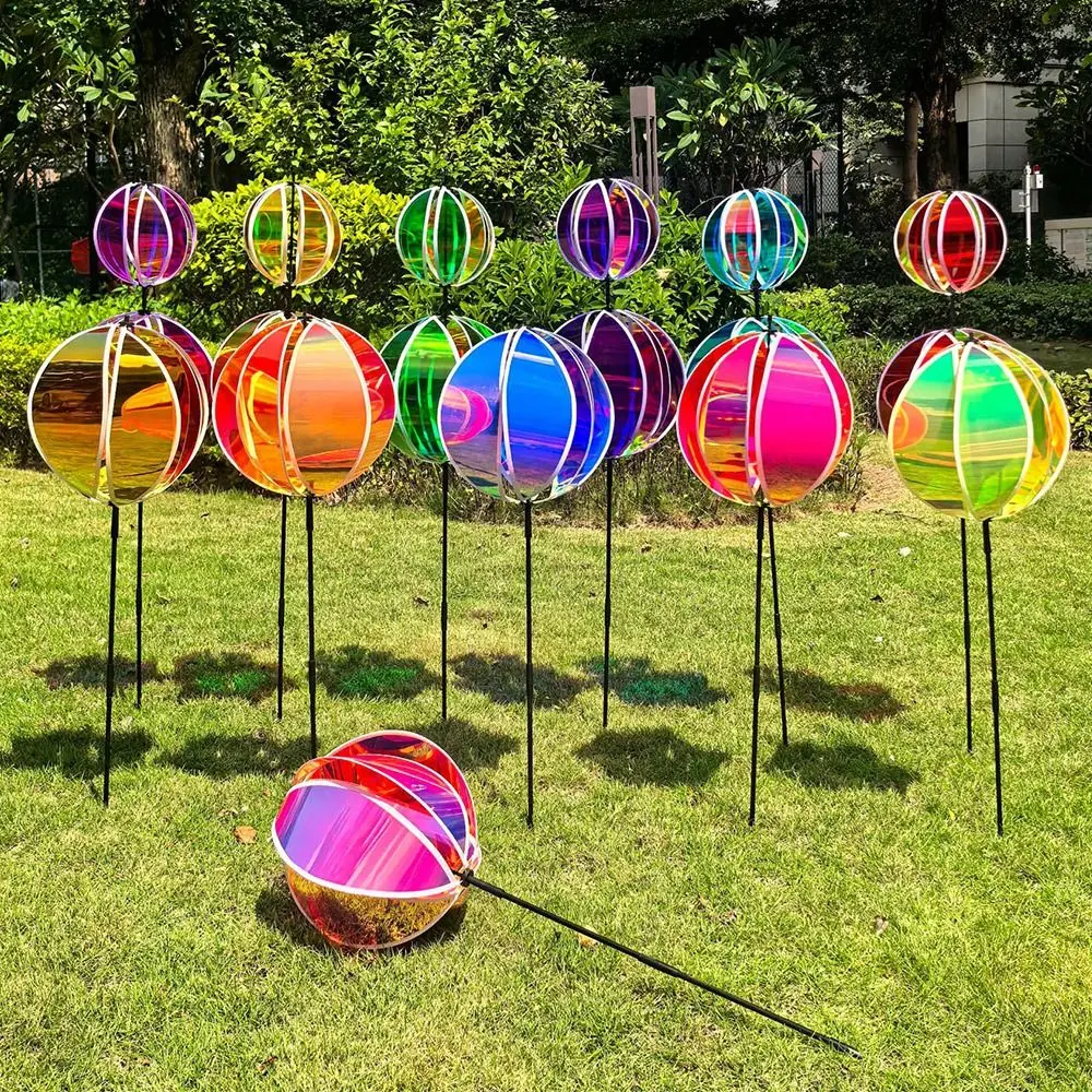 

Ветряная мельница с блестящей полосой, эффект радуги, прочная пластиковая вращающаяся сфера с кольями, красочная пленка, Радужный ветер