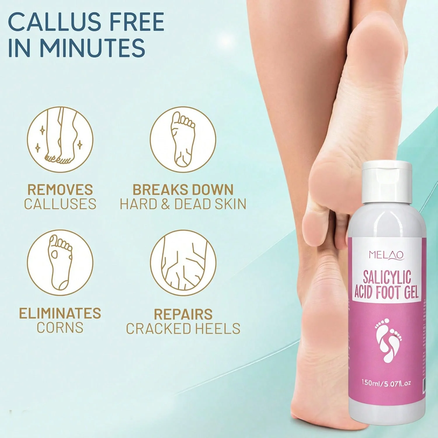 MELAO Salicylic Acid Foot Gel - Dead Skin & Callus Remover, Exfoliating Treatment for Rough Cracked Feet, Softens Heels, 150ml view 4