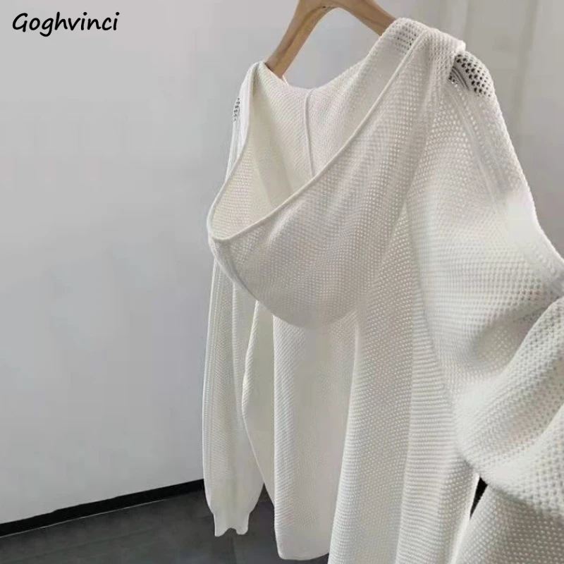 Long Sleeve T-shirts Women Solid Hollow Out Loose Breathable Elegant Students Leisure Chic Clothing Female Simple Ins Hot Sale