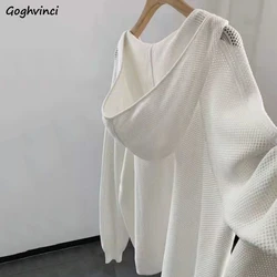 Long Sleeve T-shirts Women Solid Hollow Out Loose Breathable Elegant Students Leisure Chic Clothing Female Simple Ins Hot Sale