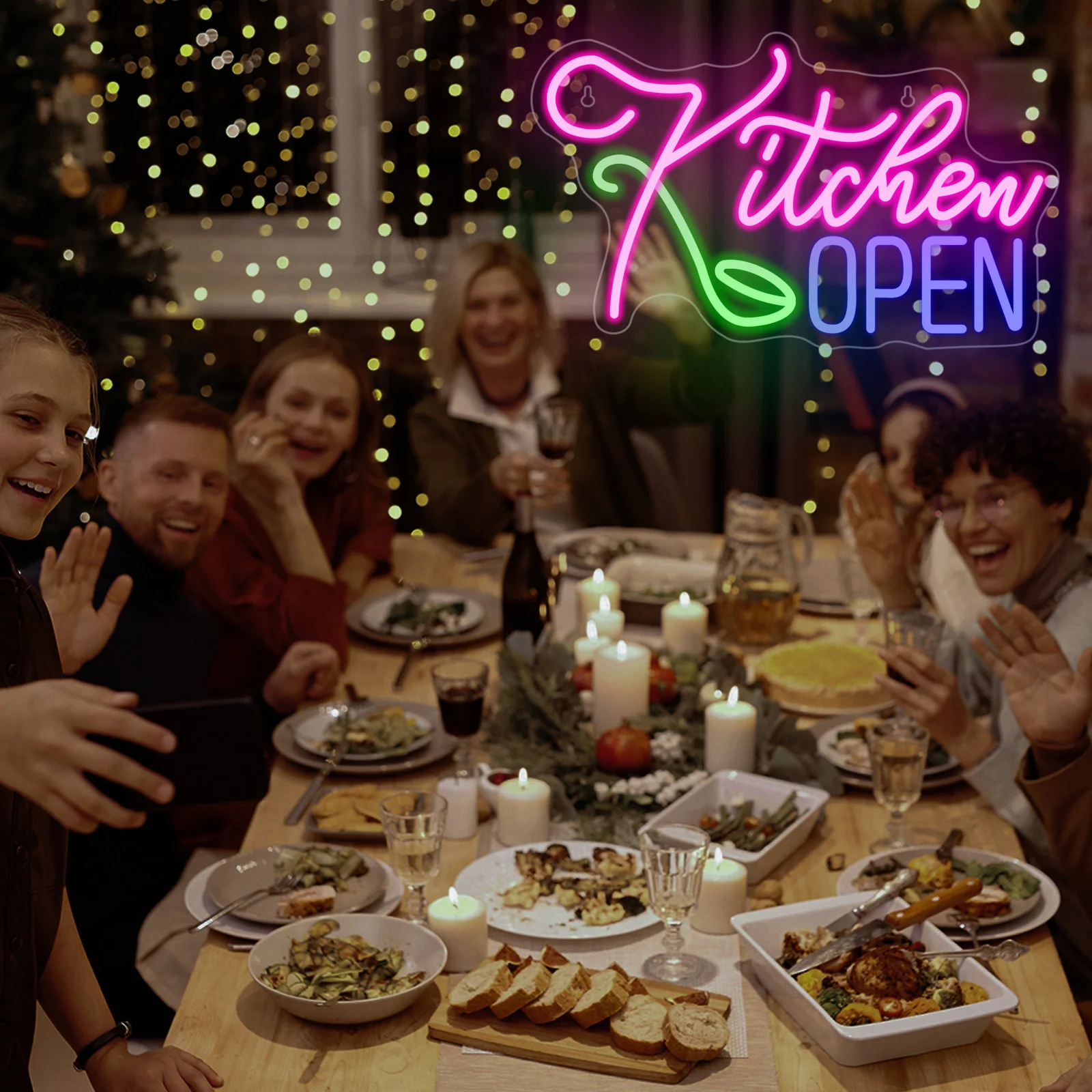 Kitchen Open Neon Sign For Wall Decor Restaurant Open Glowing Sign Dimmable Room Decoration For Home Party Restaurant USB Lamp