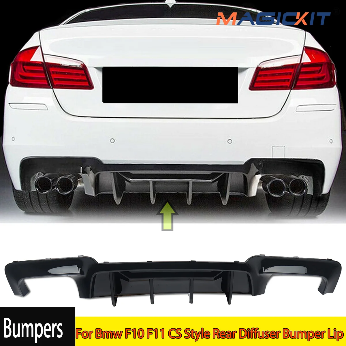 MagicKit CARBON LOOK For BMW F10 M Sport 2011-2016 Bumper Rear Quad Diffuser Lip M5 Style