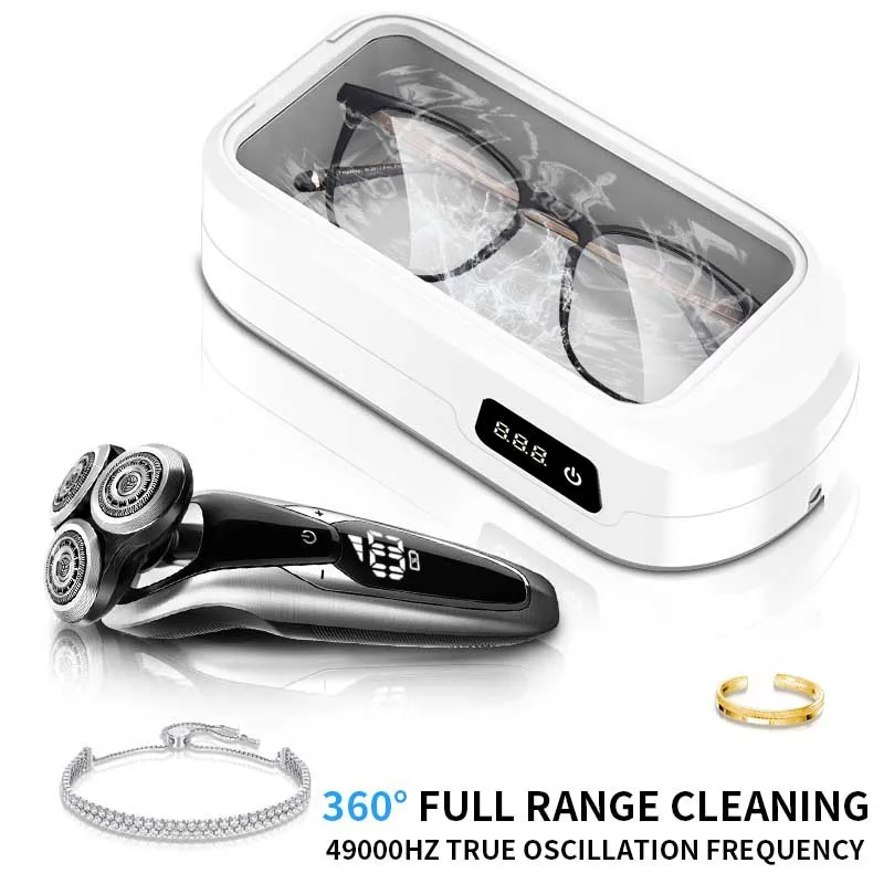 0.6L Large Capacity Ultrasonic Cleaner 49KHz Timing Adjustable 360°Deep Cleaning Machine For Jewelry, Eyeglasses, Rings, Watches