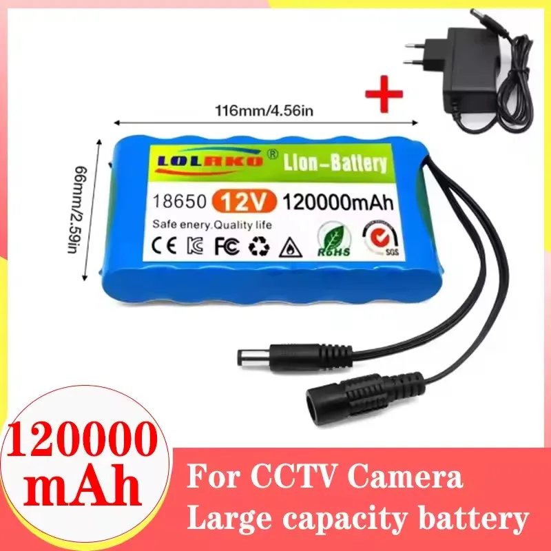 18650 12V 120000mah 3s2p Capacity DC 12.6v 120Ah Portable Rechargeable Li-ion Battery for fishing lights