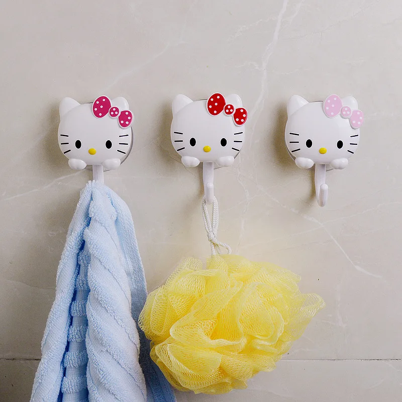 3pcs SanrioHello Kitty Product Cute Creative Suction Cup Hook Bathroom Non Marking Double Hook Kitchen Bathroom Clothes Non Mark