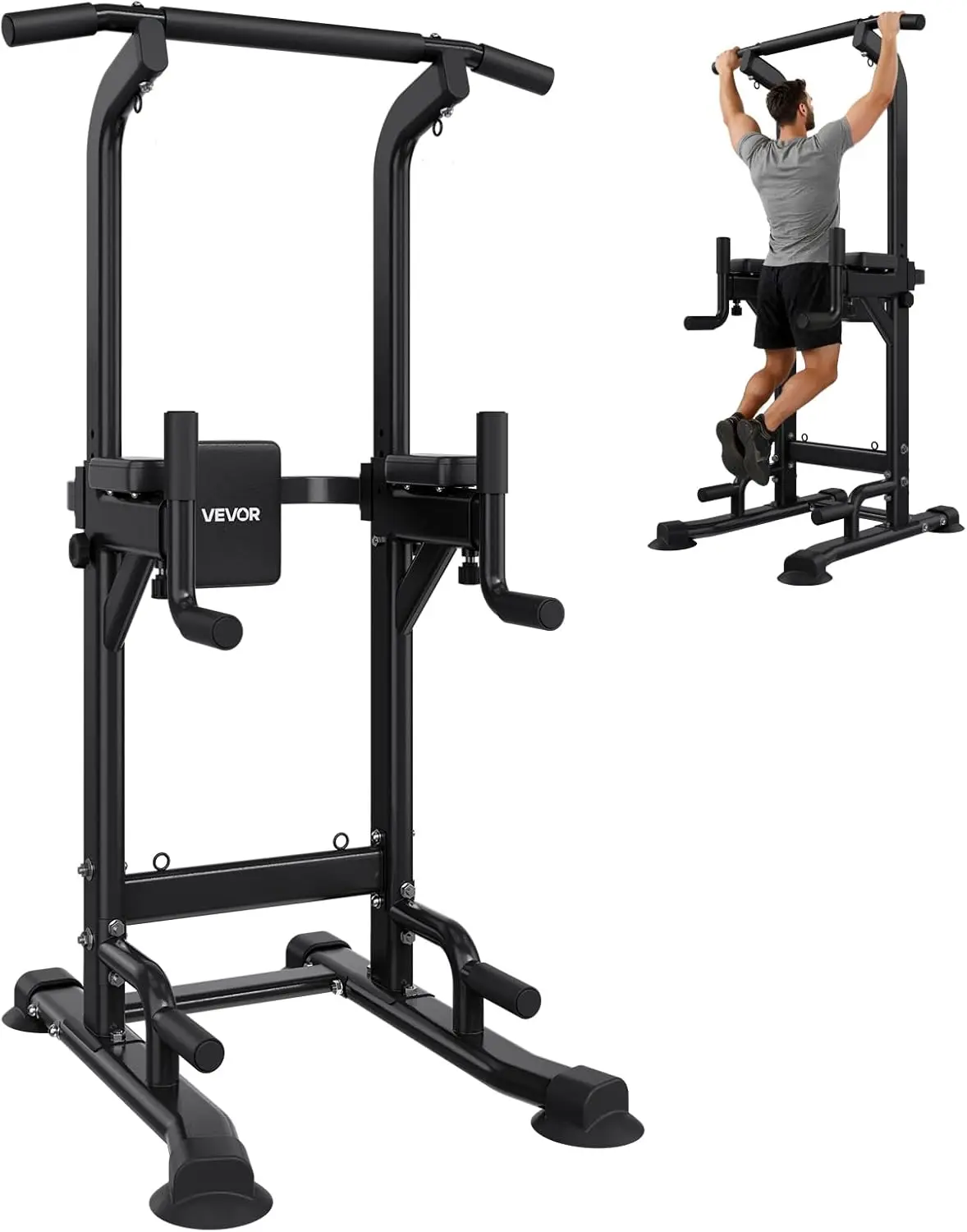 Home Gym Pull Up Bar - Metal, 330 LBS Capacity, 12-Level Adjustable Height, H-Shaped Base, 4-Level Adjustable Back Pad