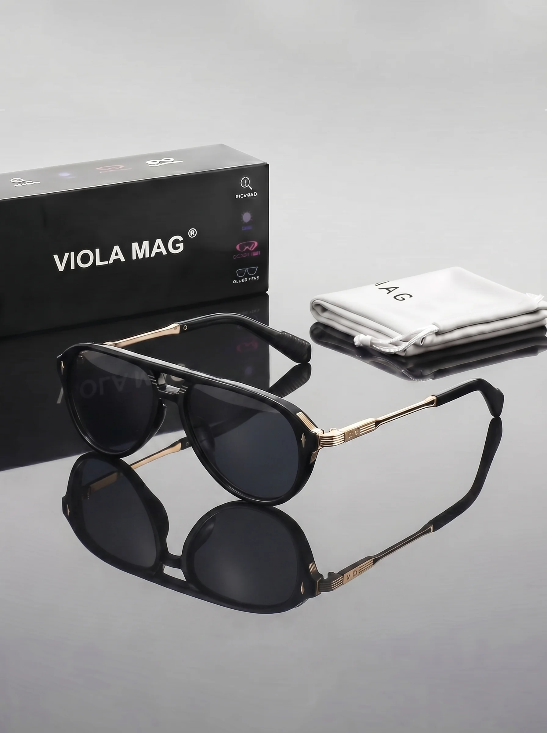 Gafas de Sol Retro de Doble Barra VIOLA MAG, con Patillas Metálicas, para Hombre, Uso Diario y Vacaciones, con Estuche