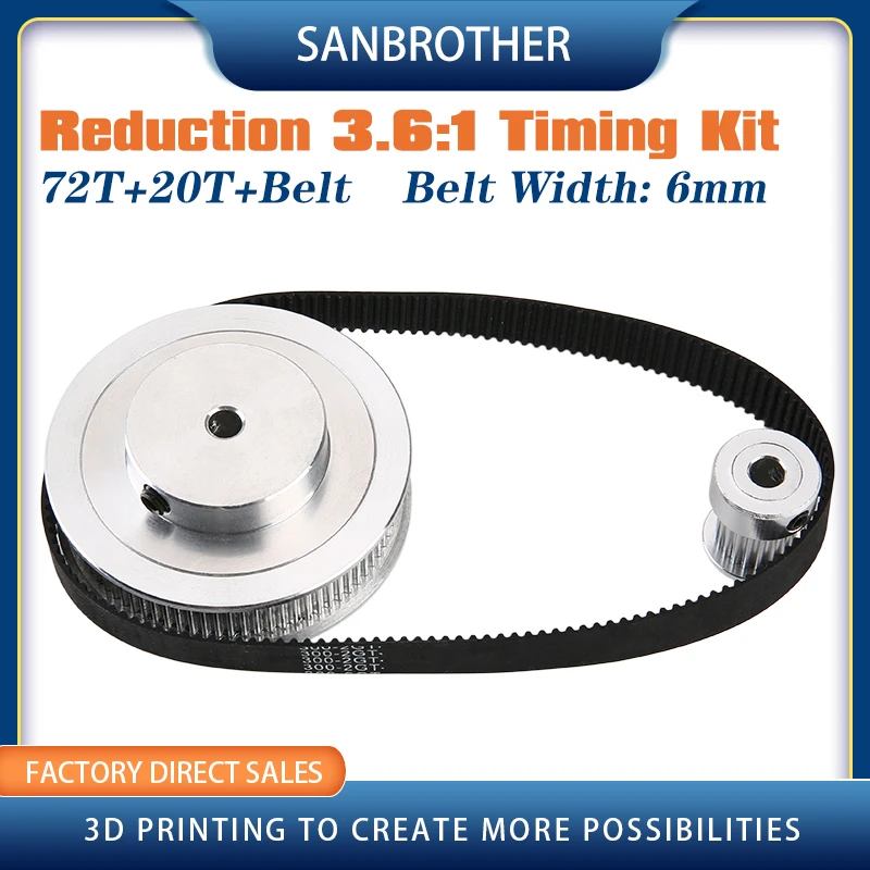 GT2 Timing Belt Pulley 72teeth 20teeth 5mm/8mm/10mm/12mm Reduction 3.6:1/1:3.6 belt width 6mm for 3D printer accessories