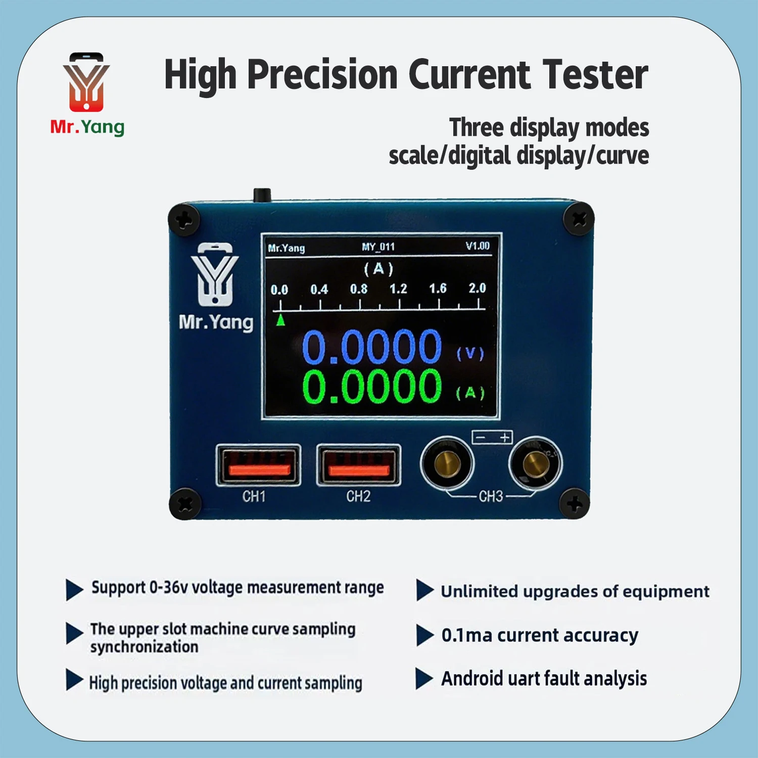 

YCS MrYang высокоточный тестер тока 0,1 мА, точность 0-36 В, измерение напряжения, кривый дисплей для инструмента для ремонта мобильных телефонов