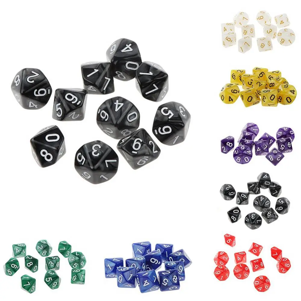 

10 шт., многогранные игральные кости D10