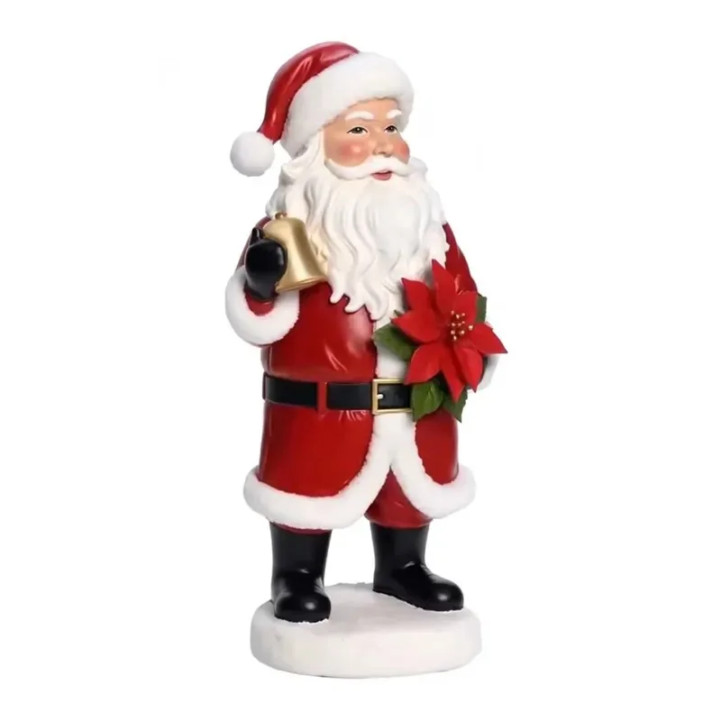 Customized Christmas decorations, a bell on a figurine of Santa Claus and reindeer, placed on a figurine on the table