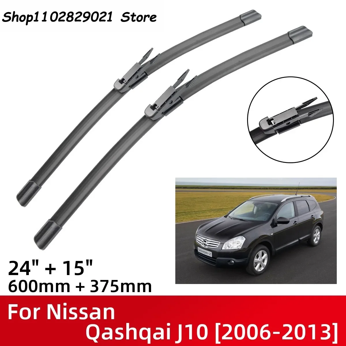 

Front Wiper Blades For Nissan Qashqai J10 2006-2013 Windshield Windscreen Window 24"+15" 2006 2007 2008 2009 2010 2011 2012 2013