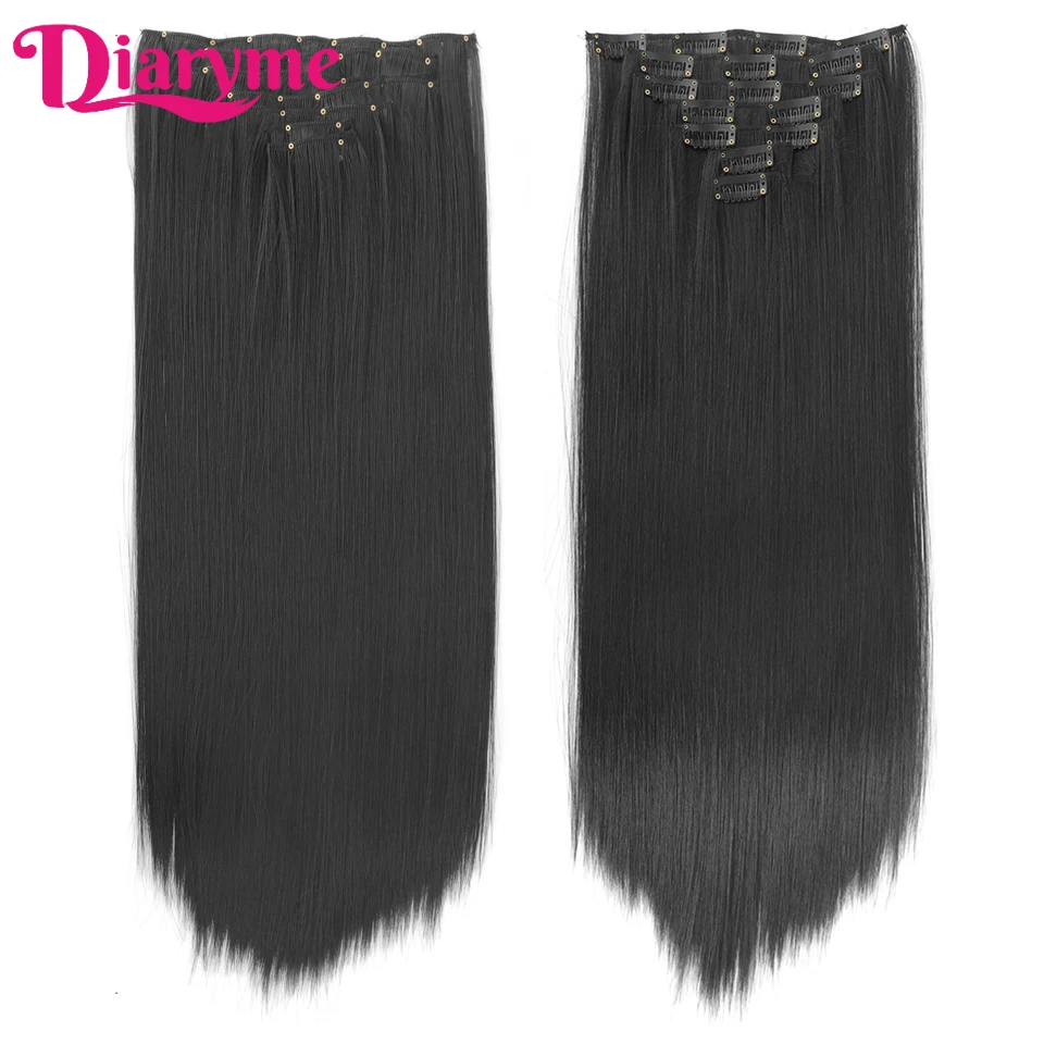 Synthetic Clip In Hair Extension Full Head 20inch Long Straight Fake Hair Pieces Clip-on Blacke Brown hairpin For Women