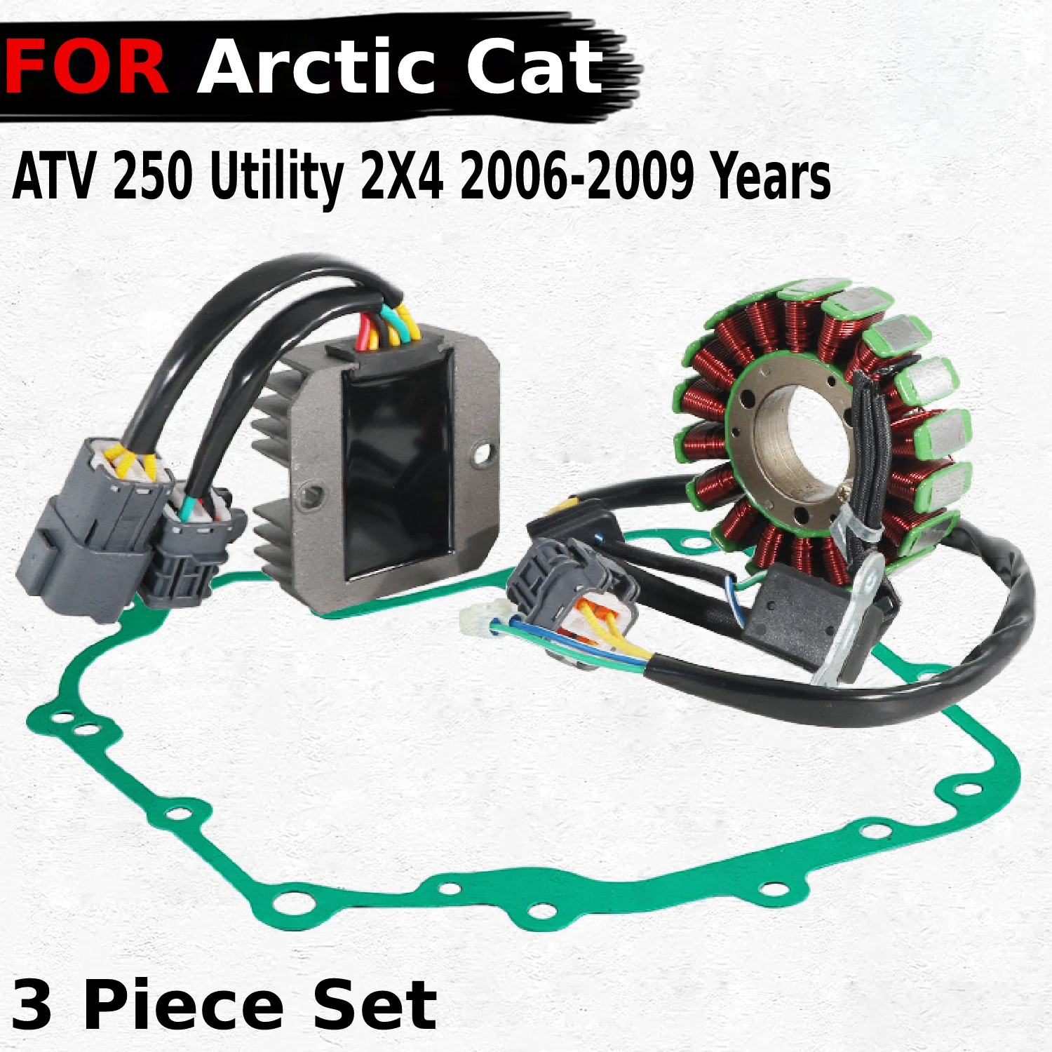 

Regulator Magneto Stator Coil Gasket Kit for Arctic Cat ATV 250 Utility 2X4 2006-2009 Years OEM:3303-833 / 3303-836 / 3303-641