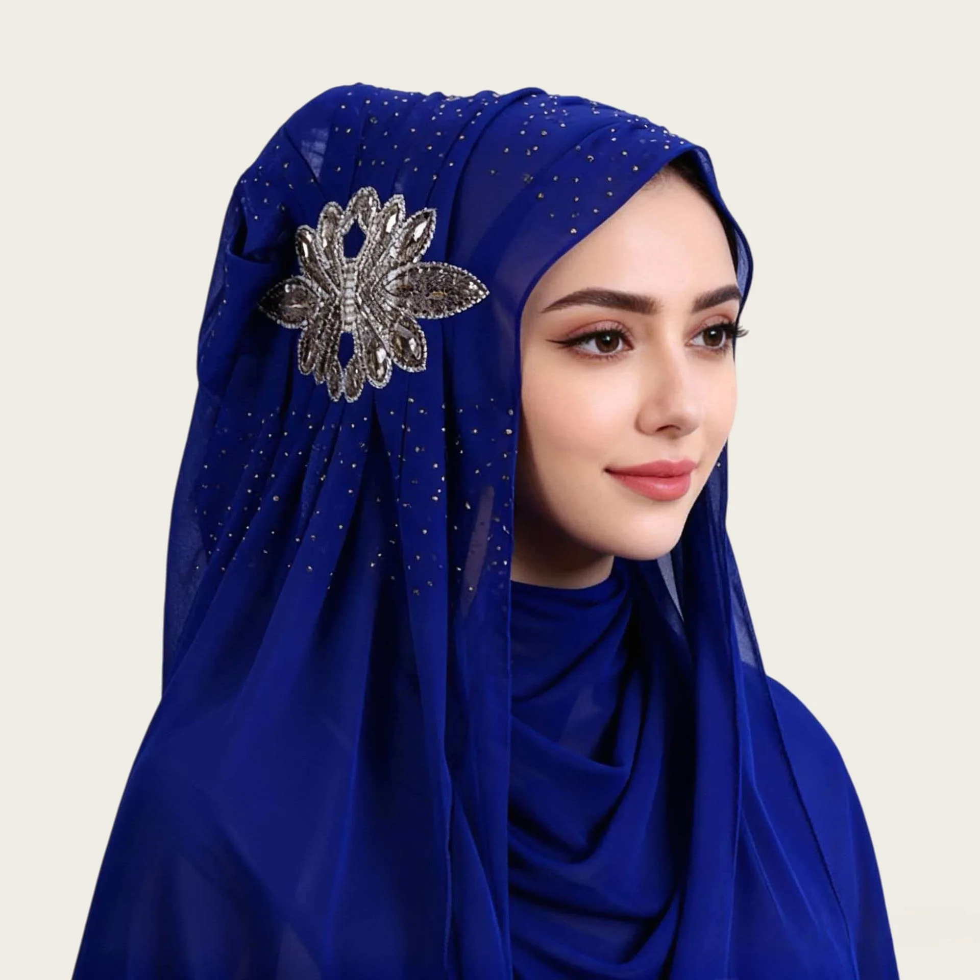 

Мусульманский женский хиджаб из мягкого шифона с бисером, праздничный роскошный универсальный платок для Рамадана, черный хиджаб из Дубая, 70x170 см