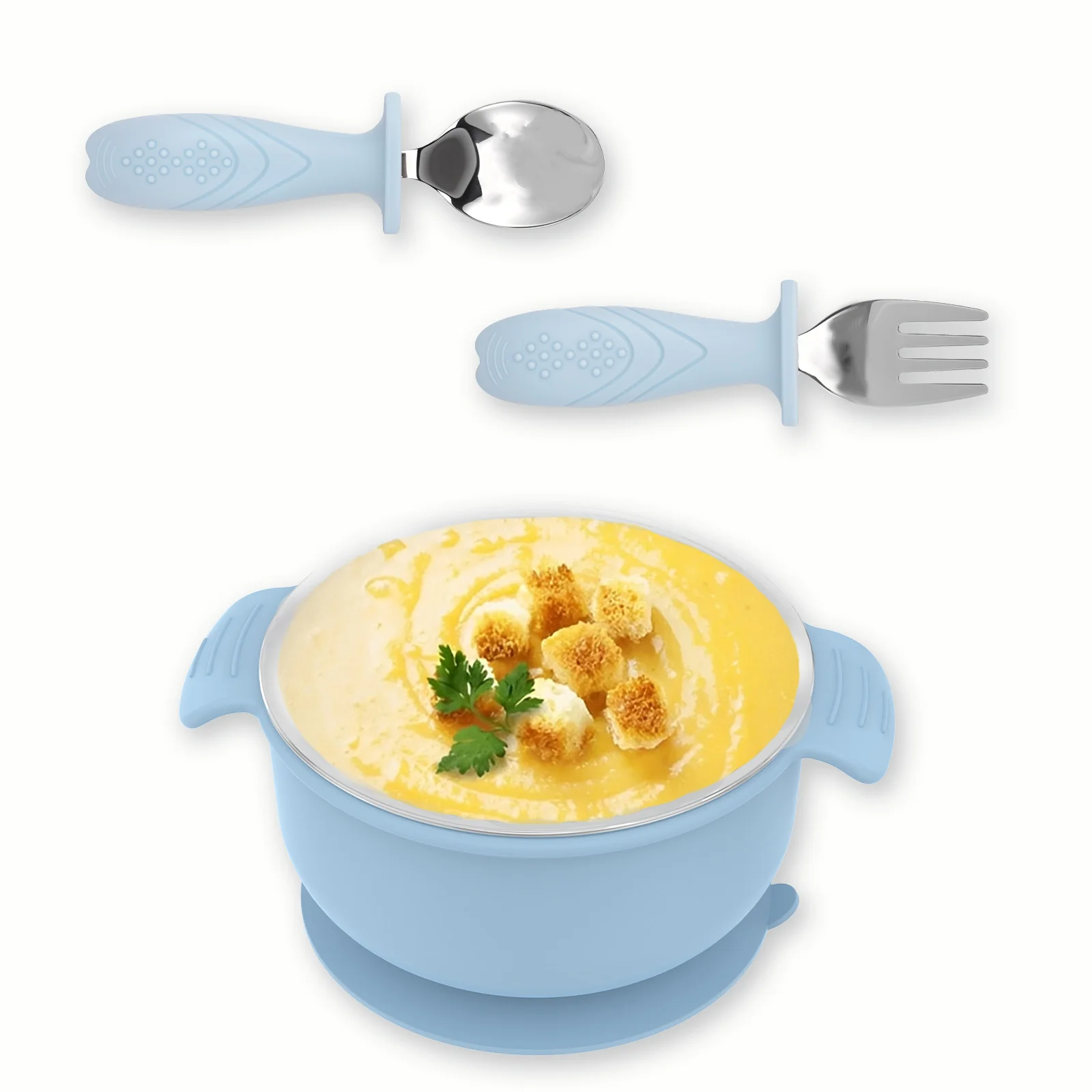 

Stainless Steel Baby Suction Bowl Firm Adsorption Toddler Suction Bowl Thermal Insulation Baby Feeding Basin Anti Scald for Home