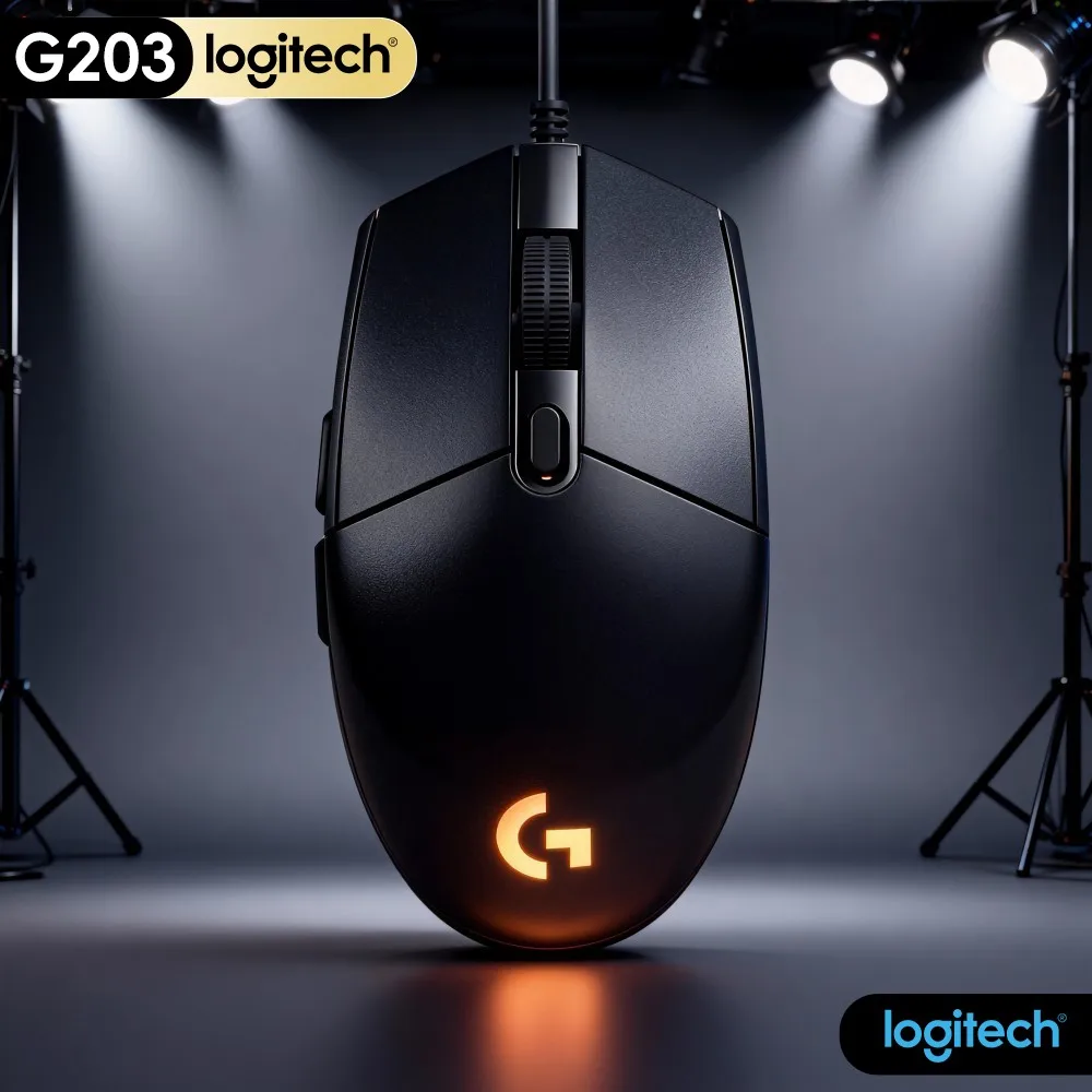 Logitech G203 Wired Gaming Mouse Comfortable Palm Contour Bright RGB Responsive Clicks USB For Desktop Notebook