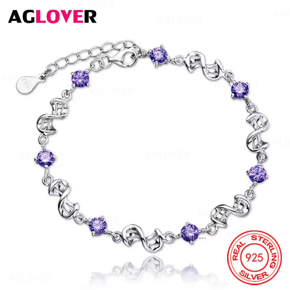 

AGLOVER 925 Sterling Silver Purple Zirconia Bracelet Charm Cute Women Party Jewelry