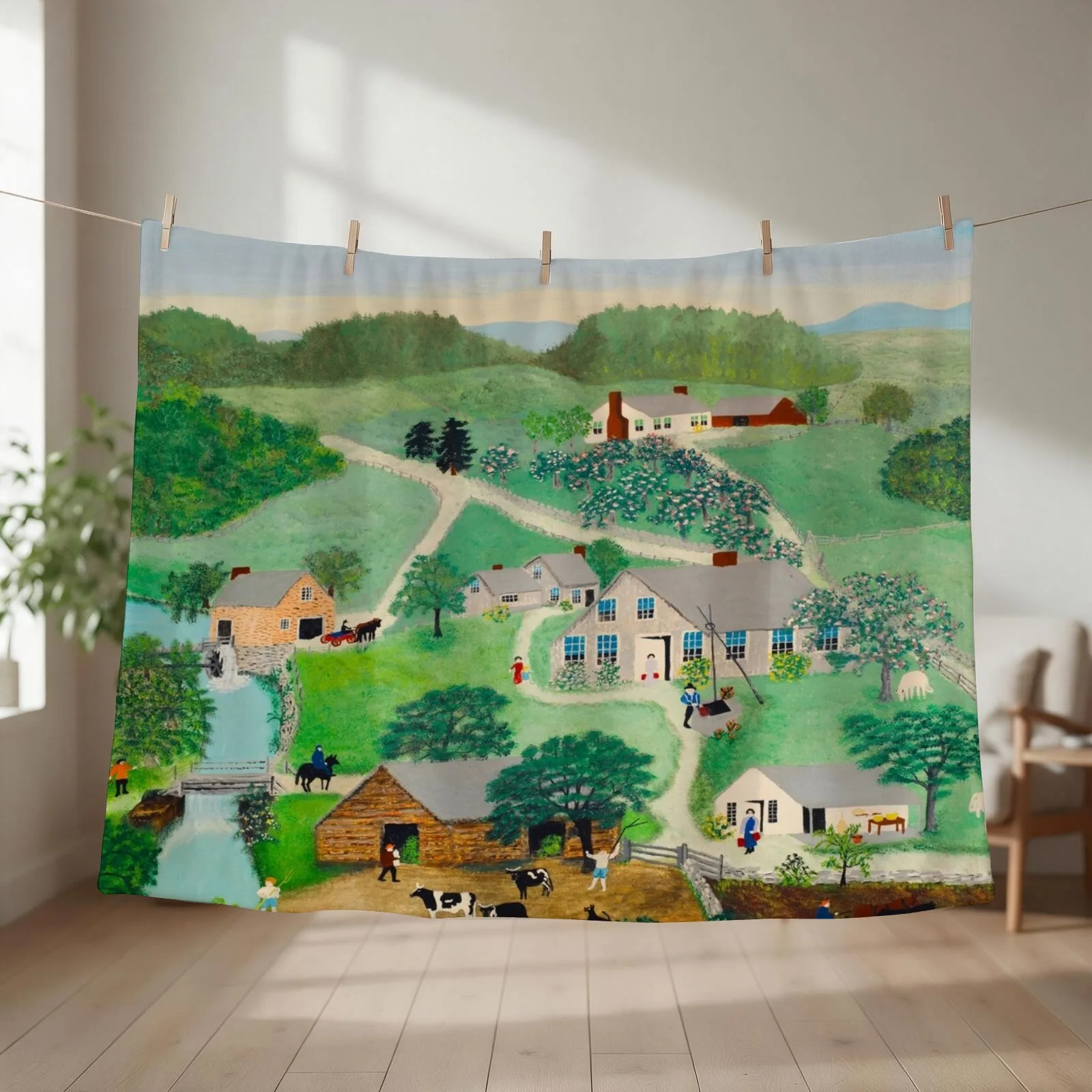 Anna Mary Robertson 'Grandma' Moses The Old Oaken Bucket American Folk Art Throw Blanket