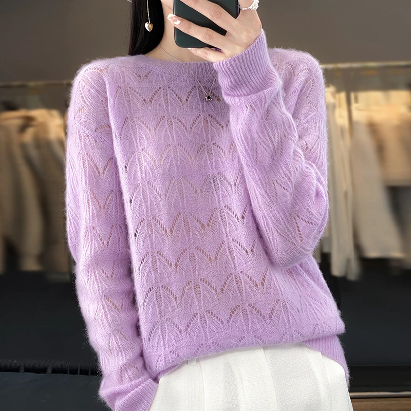 Wolle Oansatz Pullover Frauen Gestrickte Hollowout Langarm Tops Frühling Weibliche Pullover Herbst Winter Lose Mode Grundlagen Jumper