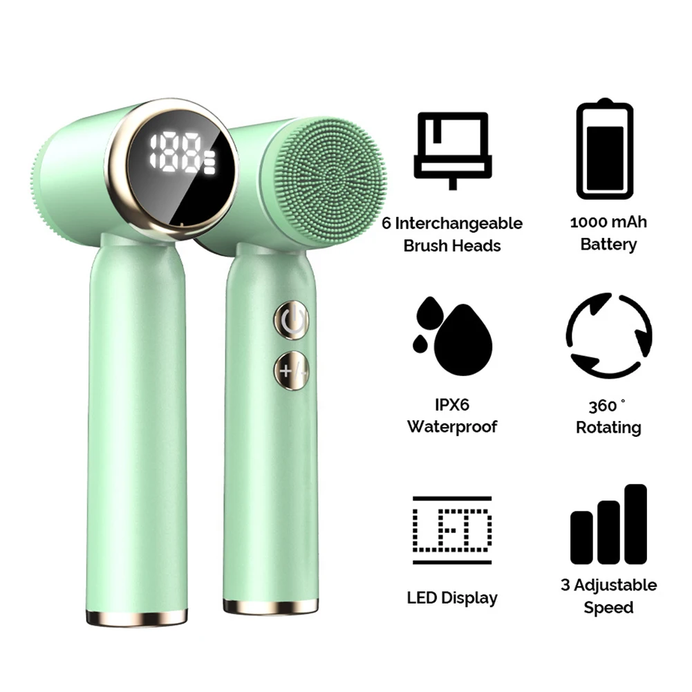 Brosse électrique de nettoyage du visage 6 en 1 avec 6 têtes de brosse, brosses de nettoyage en profondeur, brosse de nettoyage du visage Rechargeable