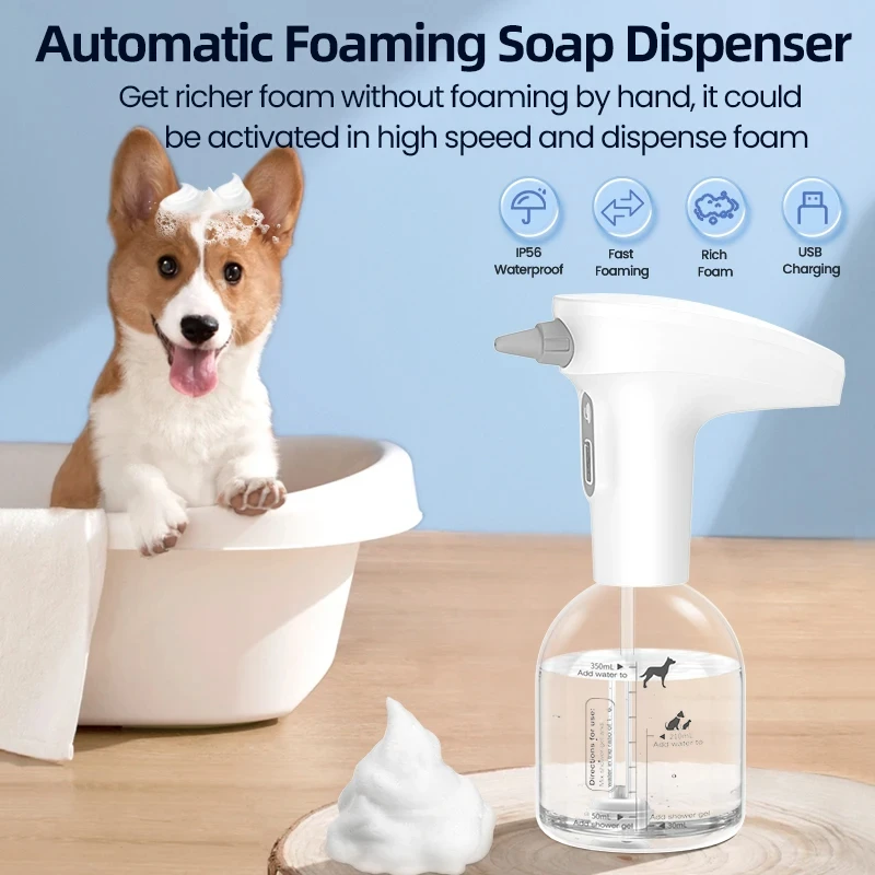 Automatic Foam Making Machine for Pets USB Charging Smart Cat and Dog Soap Dispenser for Pet Rechargeable Shower Accessories