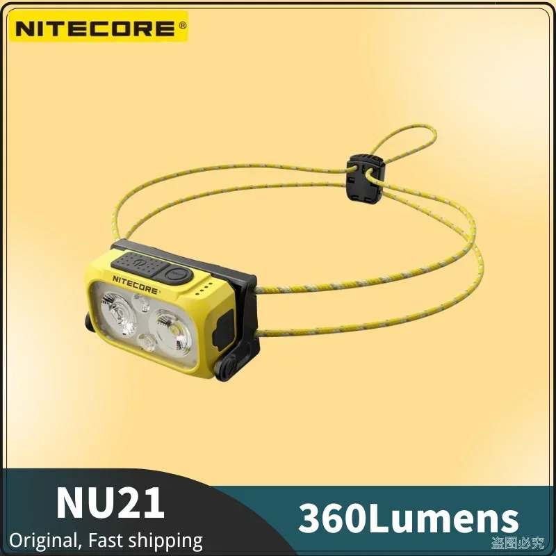 NITECORE NU21 Lamp Ultra Lightweight Dual Beam Triple Output Headlamp 360 Lumens USB-C Rechargeable White Red Light Flashlight