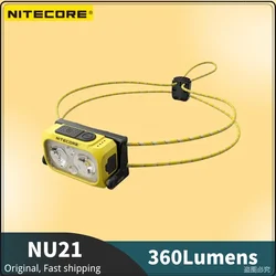 NITECORE NU21 lampada Ultra leggera Dual Beam lampada frontale a tripla uscita 360 lumen USB-C torcia a luce rossa bianca ricaricabile