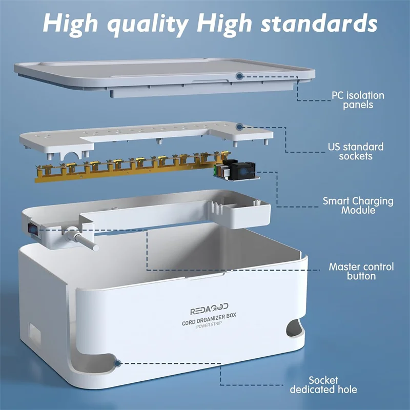 White Storage Box Socket with Power Board Surge Protector with 8 Sockets and 3 USB Ports with Switch Control