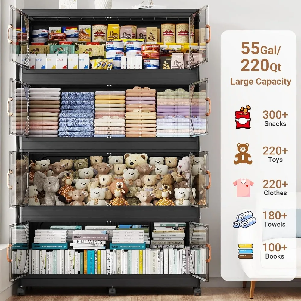 Ultra-verriegelnde Aufbewahrungsboxen, 8er-Pack transparente Kunststoffbehälter, 70 Quart Hochleistungs-Organizer für Schränke