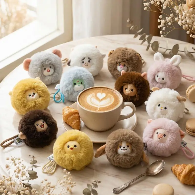 White Fluffy Sheep Plush Keychain Soft Faux Fur Cute Cartoon Design Mini Pendant for Purse Bag Travel Activities